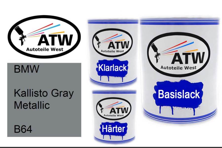 BMW, Kallisto Gray Metallic, B64: 1L Lackdose + 1L Klarlack + 500ml Härter - Set, von ATW Autoteile West.